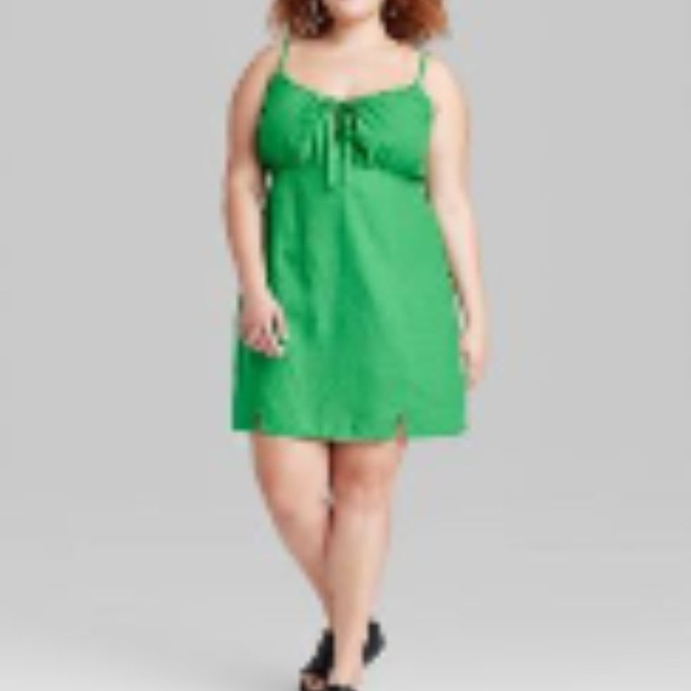 Women's Ruched Linen Slip Dress - Wild Fable™ Green XXL